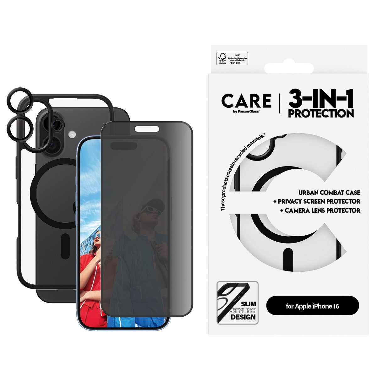 PanzerGlass® | CARE by PanzerGlass® Urban Combat 3-in-1 Privacy Bundle iPhone 16